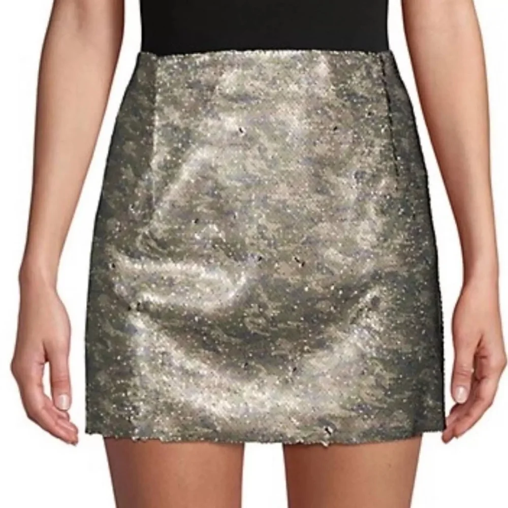 Free People Skinny Allover Sequin Army Print Camo Mini Skirt – Size 6 - NWT